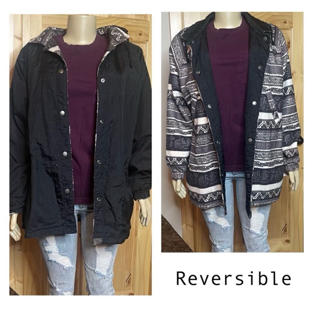 Aztec Jacket Coat Reversible Waterproof‎ Oversized Adult Sz Medium Fleece/Nylon